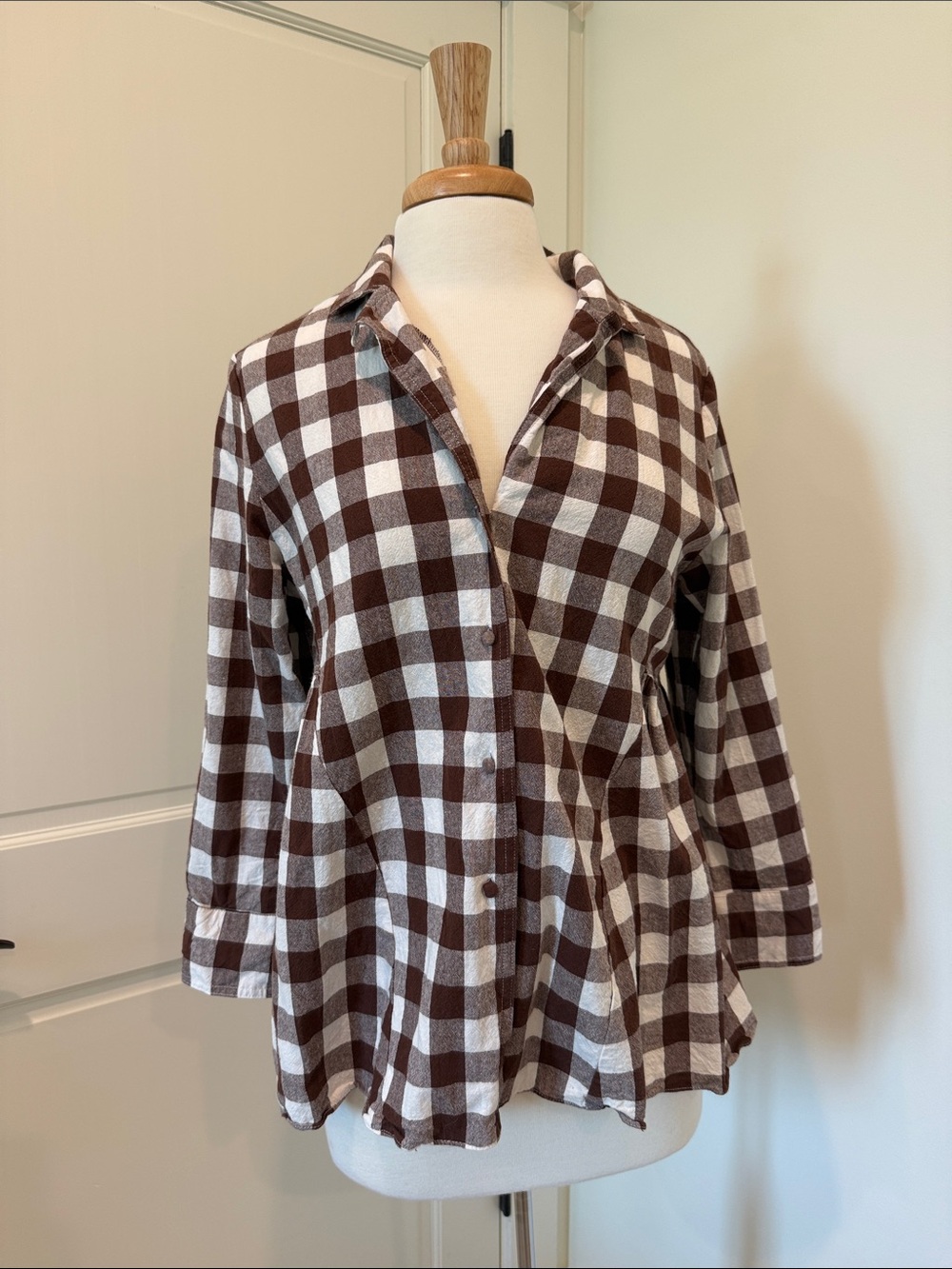 Pomander Place Brown and White Check Plaid Button-Front Jacket